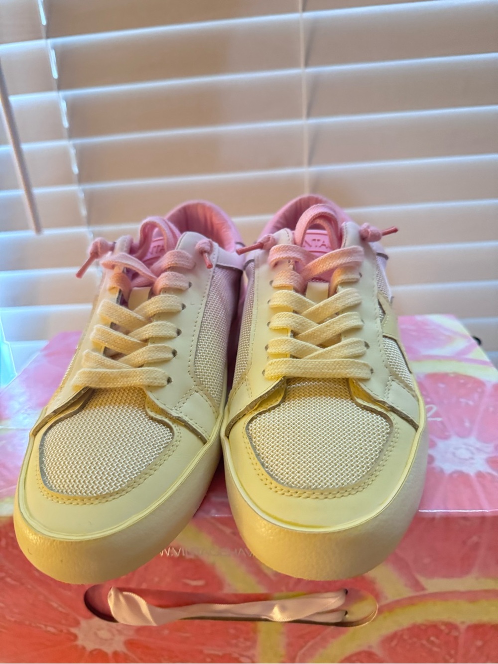 Women’s Two-Tone Cream and Pink Lace-Up Sneakers